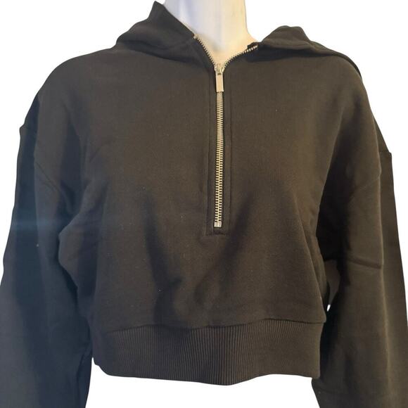 WeWoreWhat Half-Zip Cropped Hoodie Black Pullover XS NWT $118 - Picture 3 of 7